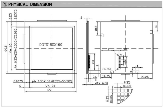 160*160 Grafische LCD-module FSTN 6H 12H NT7701 Met achterlicht Wide Temperature PIN Connector Industrial Display Aanpassen