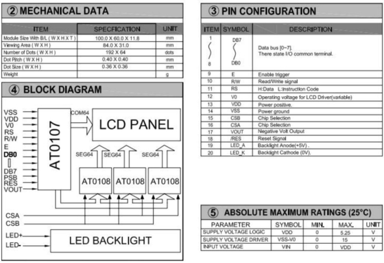 192*64 grafische LCD-module STN breed zicht AT0107 met achtergrondverlichting industrieel spel