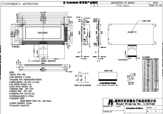 240*80 Grafische LCD-module FSTN 6H Breedtemperatuur ST7529 COG Industrial Display