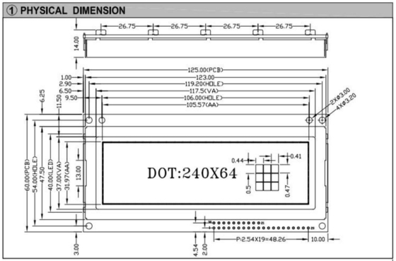 240*64 Grafische FSTN LCD-module met PCB grootformaat industrieel display
