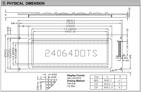 240*64 Grafische STN LCD-module T6963C 20 PIN Industrial Wide Temperature Display