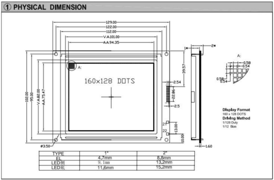 160*128 grafische LCD-module 6H 12H met achtergrondverlichting T6963C STN