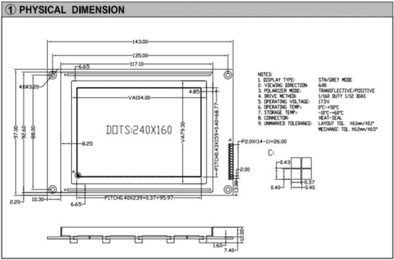 240*160 Grafische STN Grijze LCD-module Transflectioneel Positief 6H Industrial Display