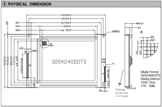 320*240 FSTN Grafische LCD-module RA8835 6H Industrial Display met grote temperatuur