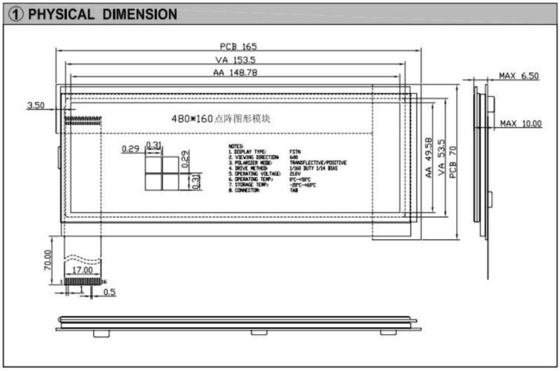 480*160 Grafische LCD-module FSTN 6H