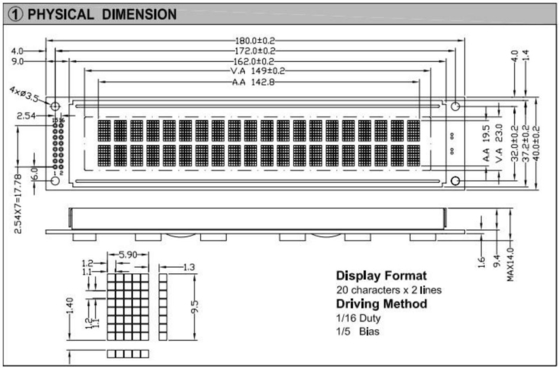 20*2 2002 Tekens LCD-module Grote grootte breedtemperatuur industrieel display