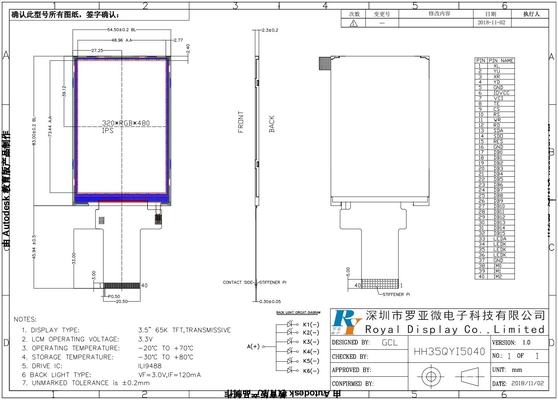 3.5' 320*480 RGB TFT IPS touch LCD module breedtemperatuur industrieel display