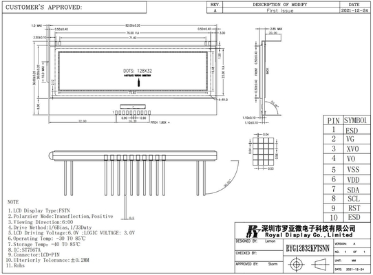 128*32 FSTN grafisch transflectief positief 6H ST7567A superbreed temperatuur industrieel display 10 pin
