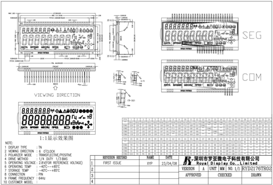 TN LCD-module 2.8v -40 graden Celsius transflectieve positieve 64Hz energiemeter