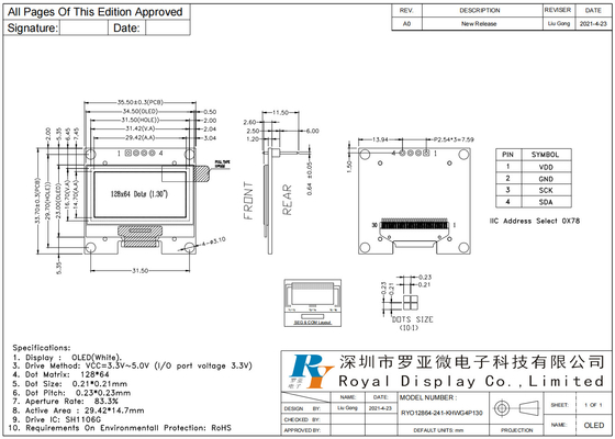 1.3'' 128*64 wit monochroom OLED I2C interface breed temperatuur LCD module