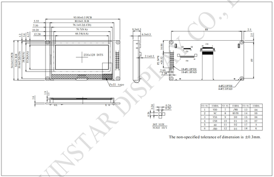256*128 Wide Temperature Graphic LCD Module Winstar 100% Vervang industrieel scherm