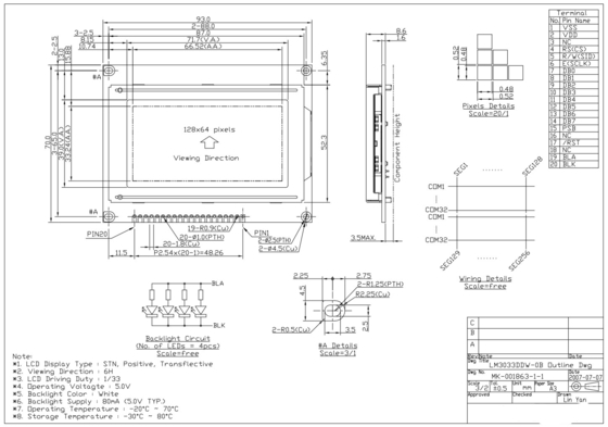 STN Positief 128*64 Grafisch ST7920 6H Wide Temperature LCD Module LM3033DW