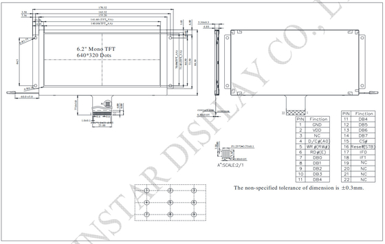 6.2' 640*320 Wit op zwart TFT-LCD-module