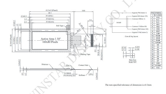 1.54' 160*80 Monochroom SSD1320 Ultra Wide Temperature OLED LCD Module