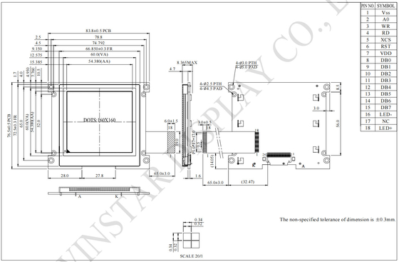 160*160 Grafische FSTN UC1698u Wide Temperature Cog Customized LCD Module