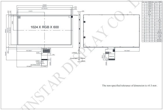 10.1'' 1024*RGB*600 TFT breedtemperatuur LCD-module 24 bit interface