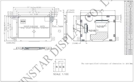 3.5' 320*RGB*240 SSD1963 breed temperatuur TFT LCD module