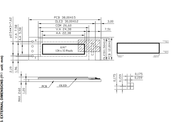 0.91' 128*32 Monochroom Wide Temperature OLED met PCB LCD-module