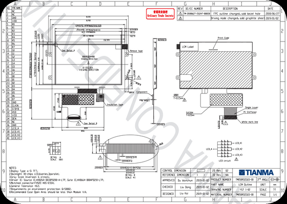 Tianma 5' 800*480 TFT HX8664 Wide Temperature LCD-module