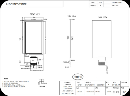2.66' 152*296 SSD1680Z8 SPI-interface E-papier display EPD