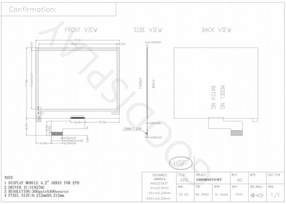 4.2'' 300*400 Monochroom Zwart-wit E-papier Display EPD