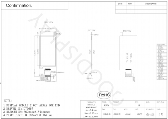 2.66'4 Kleur 360*184 JD76997 Op basis van E-papier Display EPD Standard