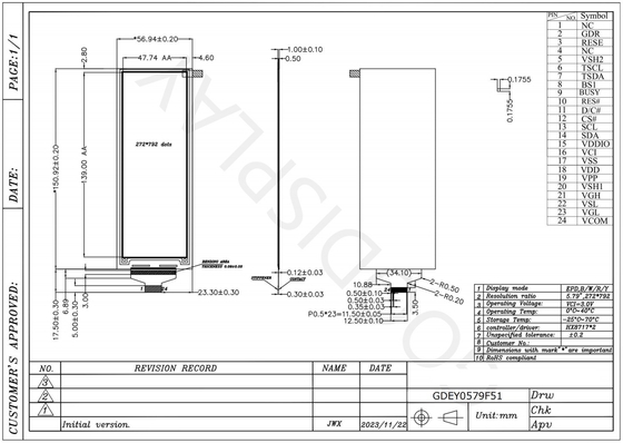 5.79'4 Kleur 272*792 HX8717 Gebaseerd op standaard E-papier Display EPD