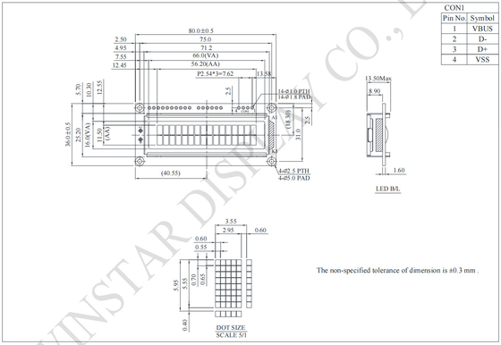 16*2 karakters USB-interface FSTN STN LCD-module Winstar vervangen industrieel gebruik