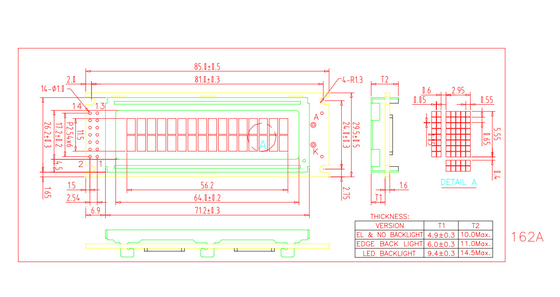 16*2 TN STN karakter LCD-module met industriële toepassing op PCB