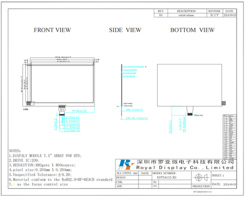7.5'' monochroom 800*480 grijschaal E-papier LCD-display Module voor ESL
