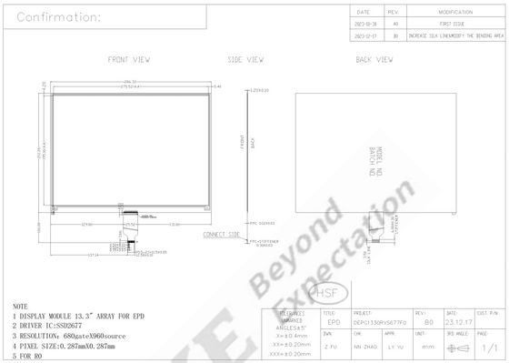13.3' 4 kleur 960*680 E-papier display 1500 nit module